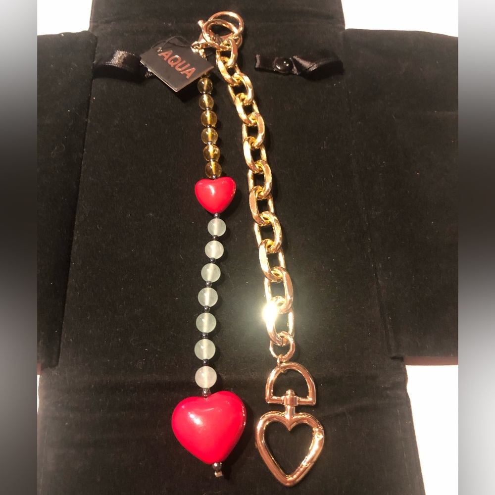 NWT Bloomingdales Aqua Gold Chain and Red Heart ❤️ Clip On Handbag Charm